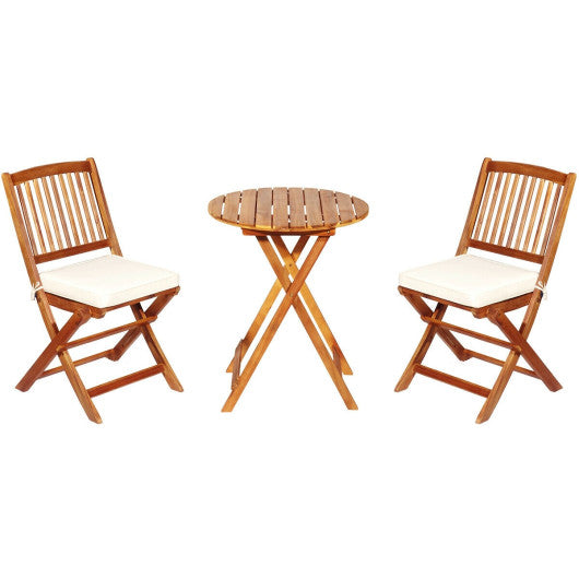 3 Pieces Patio Folding Bistro Set with Padded Cushion and Round Coffee Table-White