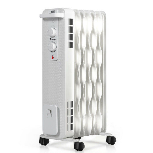 1500 W Oil-Filled Heater Portable Radiator Space Heater with Adjustable Thermostat-White