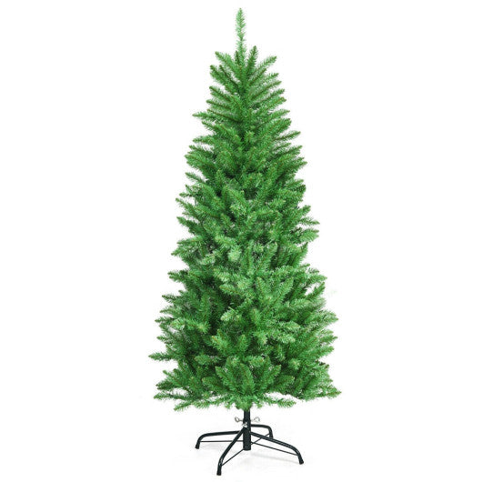 5 Feet PVC Hinged Pre-Lit Artificial Fir Pencil Christmas Tree with 150 Lights-5 ft