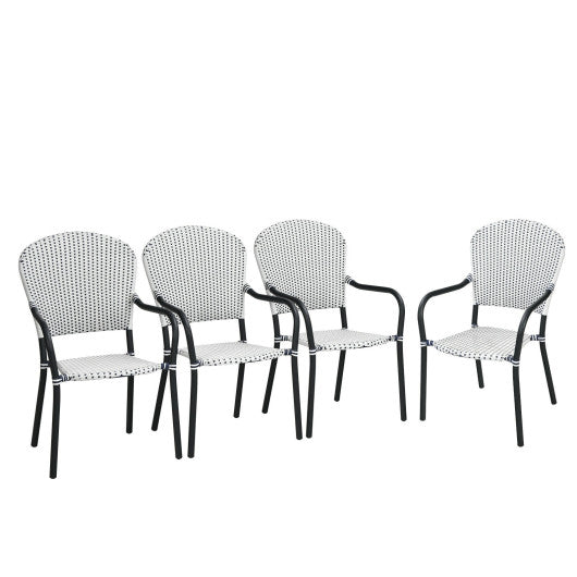 Set of 4 Patio Rattan Stackable Dining Chair with  Armrest for Garden-White