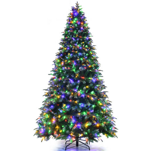 Pre-Lit Snowy Christmas Hinged Tree with Multi-Color Lights-9'