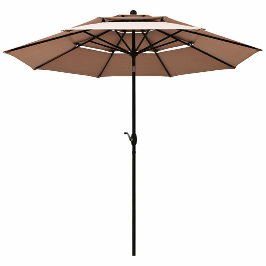 10ft 3 Tier Patio Umbrella Aluminum Sunshade Shelter Double Vented without Base-Beige