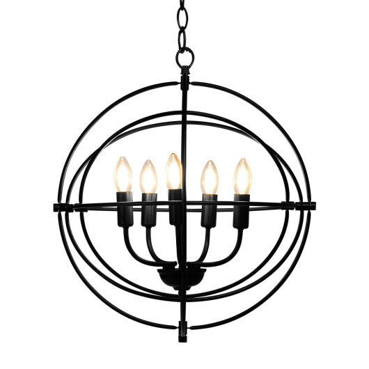 20 Inch 5 Lights Metal Chandelier with Pivoting Interlocking Rings