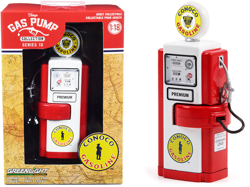 1948 Wayne 100-A Gas Pump "Conoco Gasoline" Red and White "Vintage Gas Pumps" Series 10 1/18 Diecast Model by Greenlight