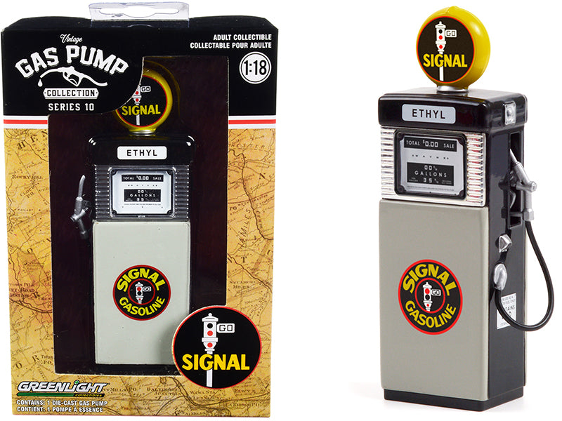 1951 Wayne 505 Gas Pump "Signal Gasoline" Black and Gray "Vintage Gas Pumps" Series 10 1/18 Diecast Model by Greenlight