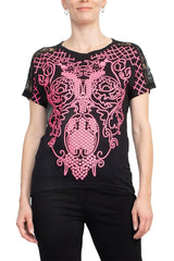 Alberto Makali Crew Neck Short Sleeve Embroidered Spandex Top by Curated Brands