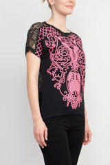 Alberto Makali Crew Neck Short Sleeve Embroidered Spandex Top by Curated Brands