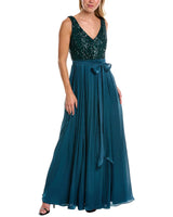 Badgley Mischka Feather Wrap sequin gown by Curated Brands