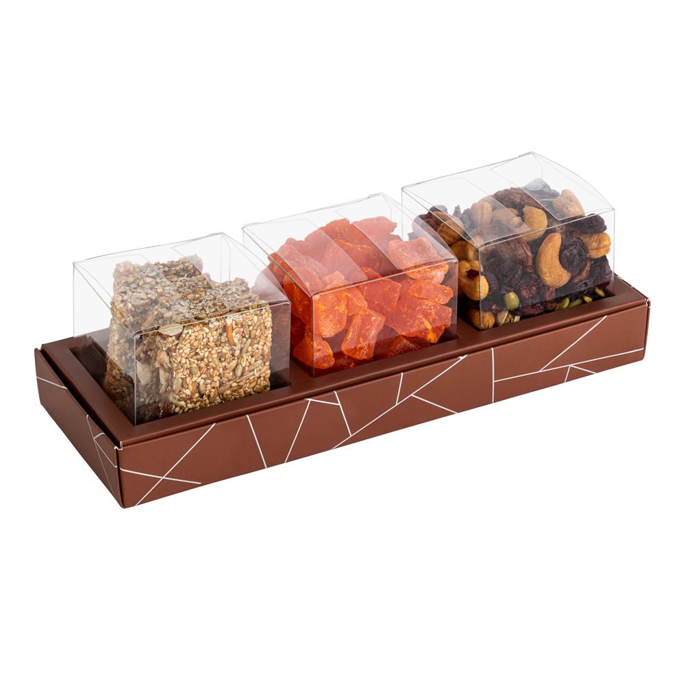 3 Square Shaped Clear Boxes With Rectangle Tray Brown 11" X 3.9" X 1.3" 12 Pack by Hammont