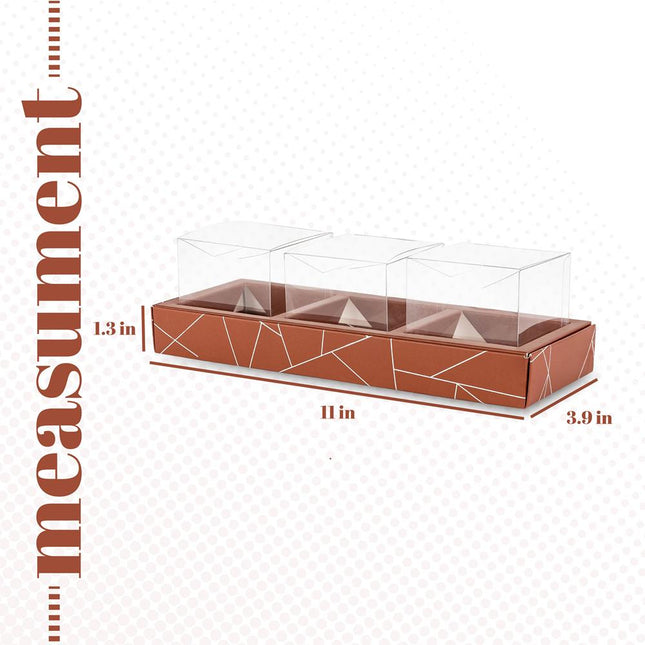 3 Square Shaped Clear Boxes With Rectangle Tray Brown 11" X 3.9" X 1.3" 12 Pack by Hammont