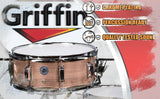 Oak Wood Snare Drum by GRIFFIN - PVC on Poplar Wood Shell 14" x 5.5" - Percussion Musical Instrument with Drummers Key for Students & Professionals by GeekStands.com