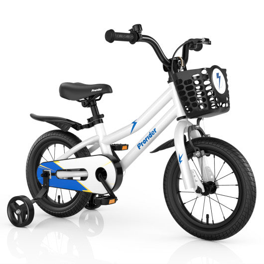 14 Inch Kids Bike Adjustable with 2 Training Wheels for 3-5 Years Old-White