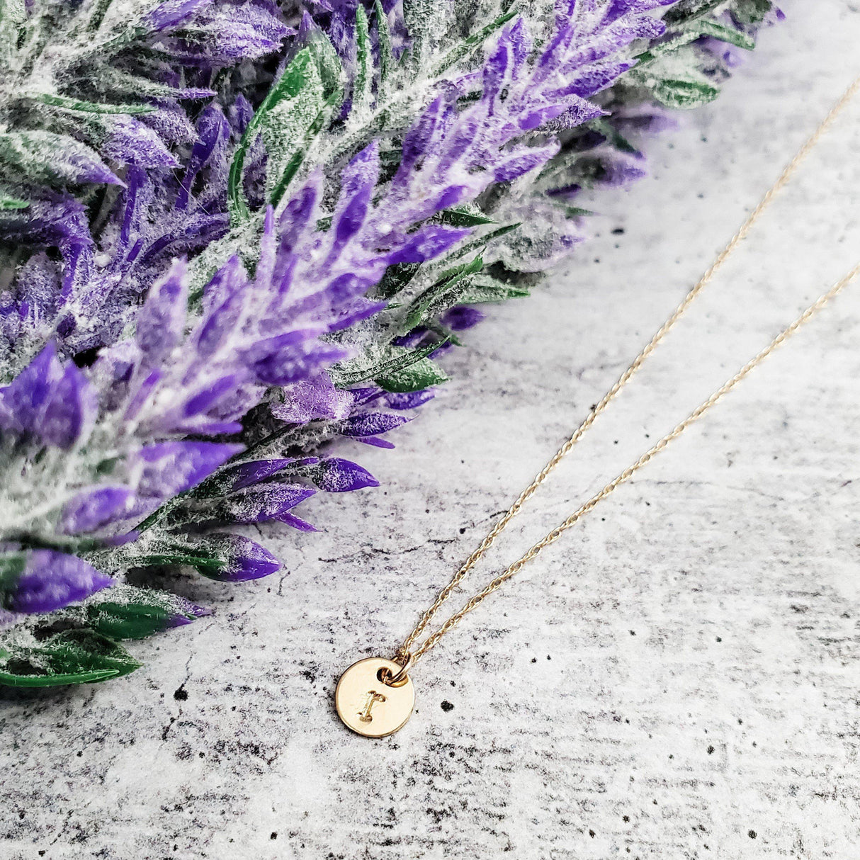 14k Gold Dainty Initial Disc Necklace by Salt and Sparkle