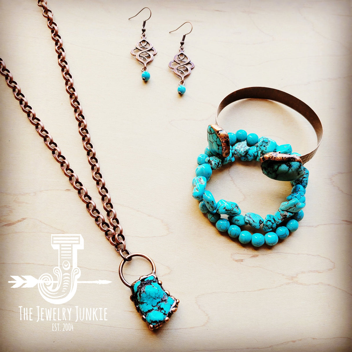 Long Copper Necklace w/ Turquoise and Copper Pendant 255f by The Jewelry Junkie