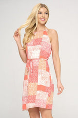 Sleeveless Patch Print Dress with Tie by Faz