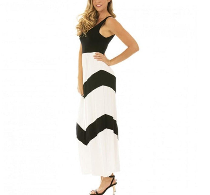 Maxi dress contrast chevron striped skirt 153055 by InstantFigure INC