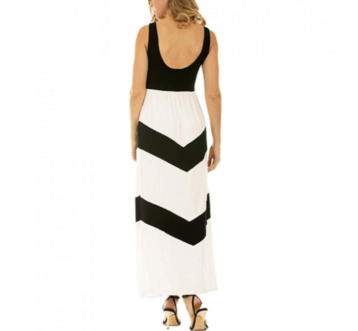 Maxi dress contrast chevron striped skirt 153055 by InstantFigure INC