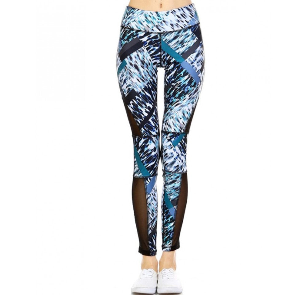 Activewear Leggings in Blue/Multi W/Mesh Side Panels - 1531256 by InstantFigure INC