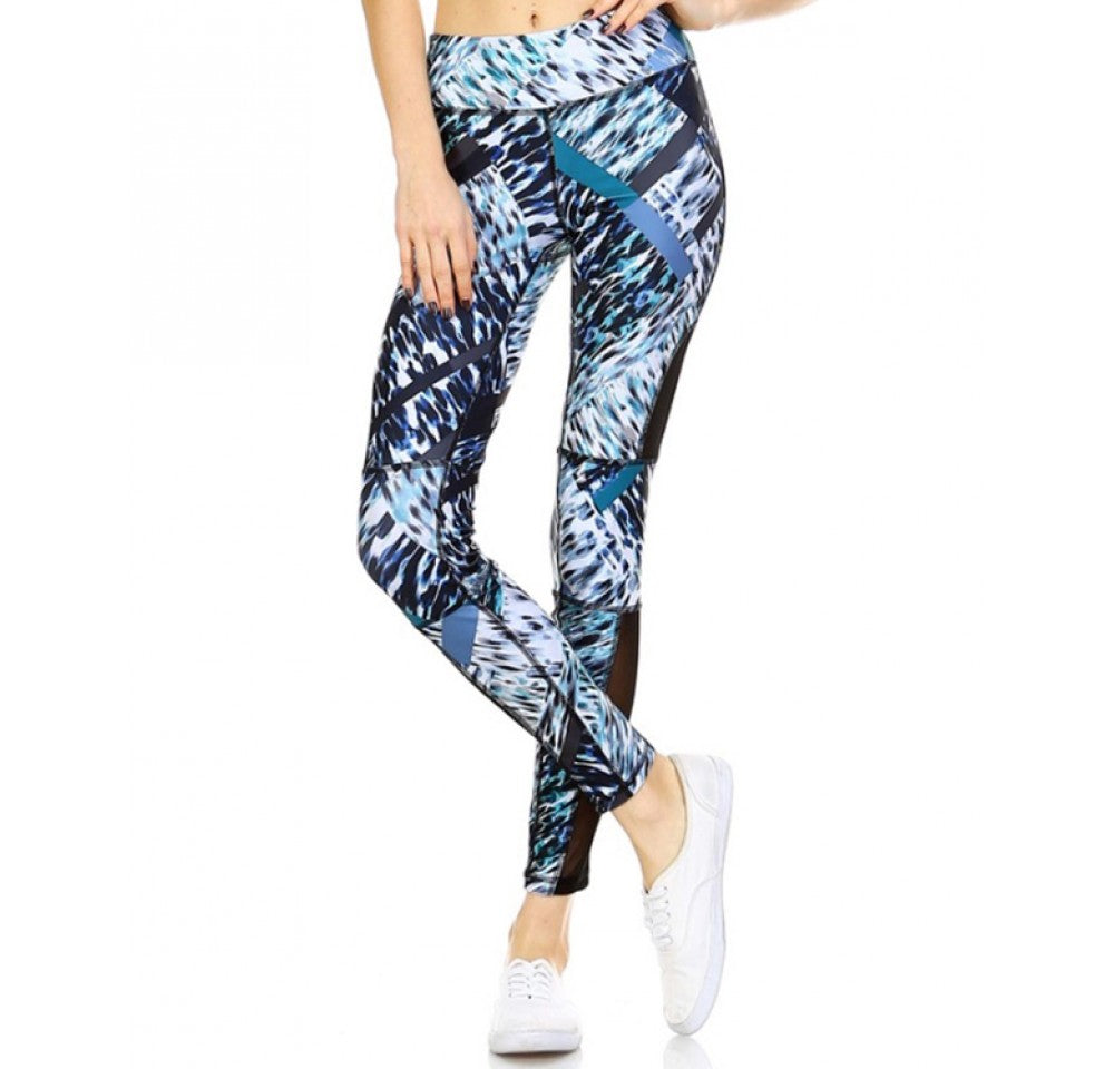 Activewear Leggings in Blue/Multi W/Mesh Side Panels - 1531256 by InstantFigure INC