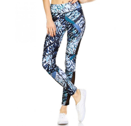 Activewear Leggings in Blue/Multi W/Mesh Side Panels - 1531256 by InstantFigure INC