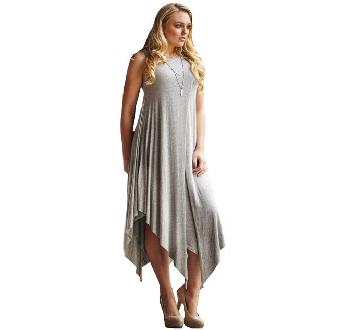 Fashion Apparel Maxi Dress W/ Hi-neck and Uneven Hem 1538639 by InstantFigure INC