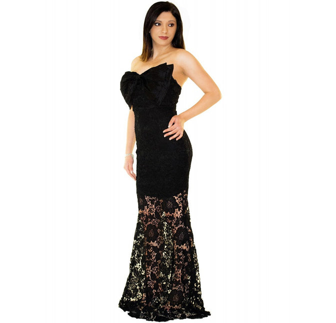 Long strapless lace dress with bow 153A15 by InstantFigure INC