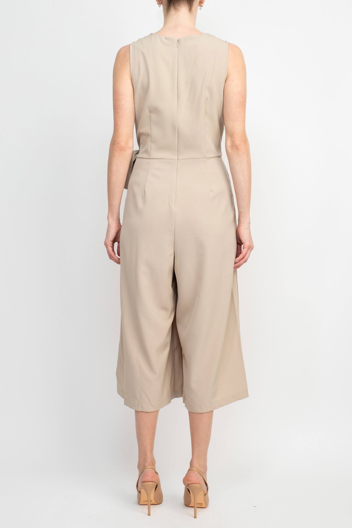 Emma & Michele V-Neck Sleeveless Tie Side Solid Pockets Crepe Jumpsuit by Curated Brands