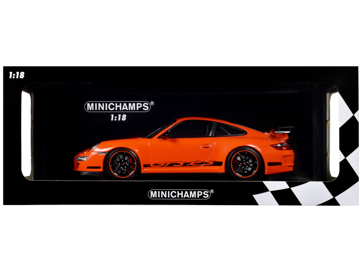 2007 Porsche 911 GT3 RS Orange with Black Stripes 1/18 Diecast Model Car by Minichamps