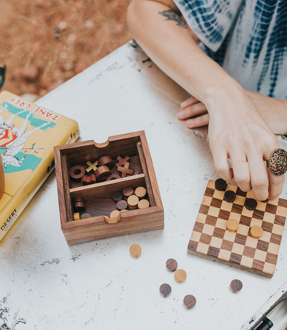 Checkers and Tic Tac Toe Game Set - Handcrafted Wood by Matr Boomie