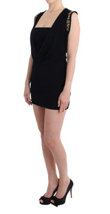 Black Embellished Jersey Mini Sheath Short Dress by Faz