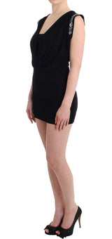 Black Embellished Jersey Mini Sheath Short Dress by Faz