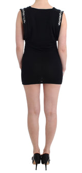 Black Embellished Jersey Mini Sheath Short Dress by Faz