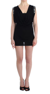 Black Embellished Jersey Mini Sheath Short Dress by Faz