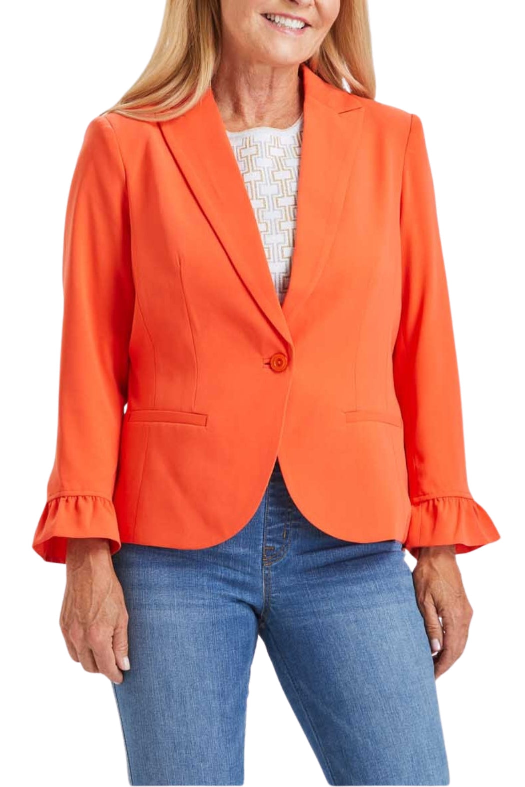 Peace of Cloth one button ruffle sleeve blazer by Curated Brands