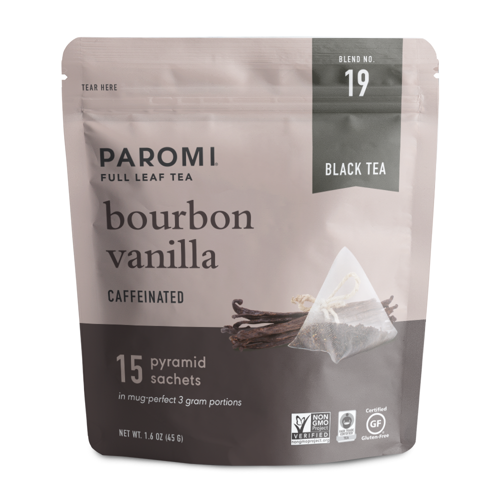 Bourbon Vanilla Black Tea, Full Leaf, in Pyramid Tea Bags by Paromi Tea