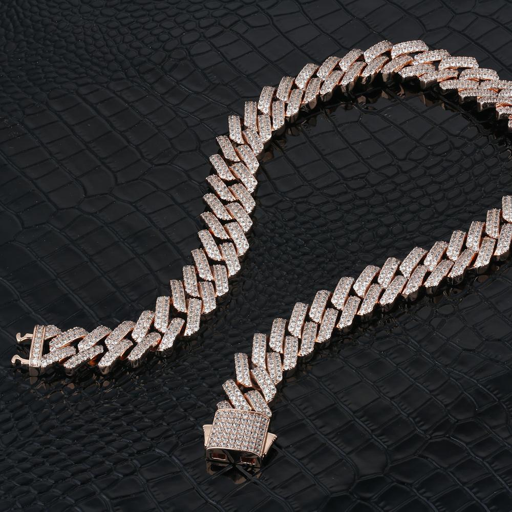 15mm Iced Out Prong Link Cuban Link Choker in Rose Gold by Bling Proud | Urban Jewelry Online Store