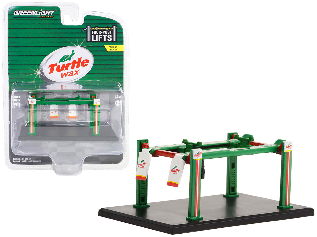 Adjustable Four-Post Lift "Turtle Wax" Green and Red "Four-Post Lifts" Series 5 1/64 Diecast Model by Greenlight