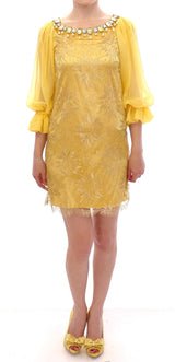 Yellow lace crystal mini dress by Faz