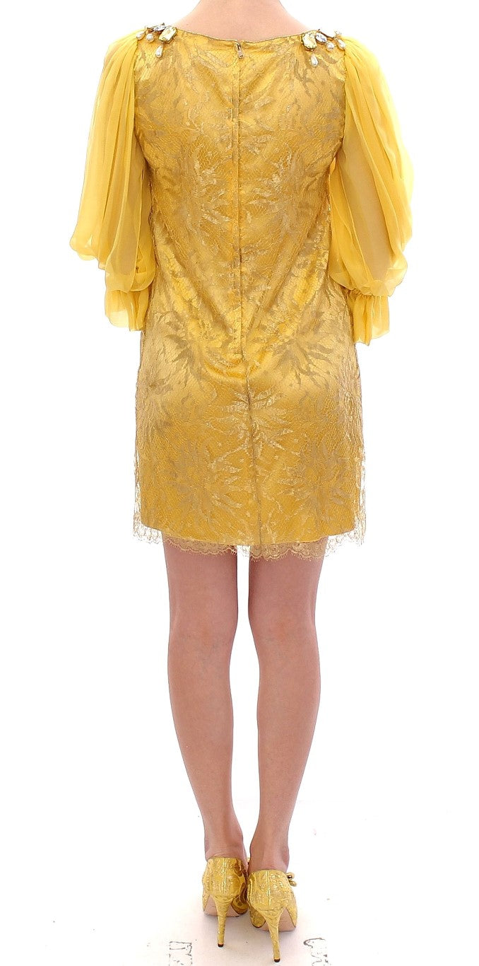 Yellow lace crystal mini dress by Faz