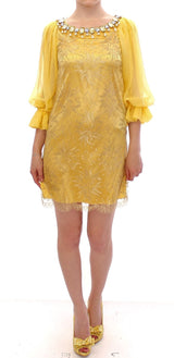 Yellow lace crystal mini dress by Faz