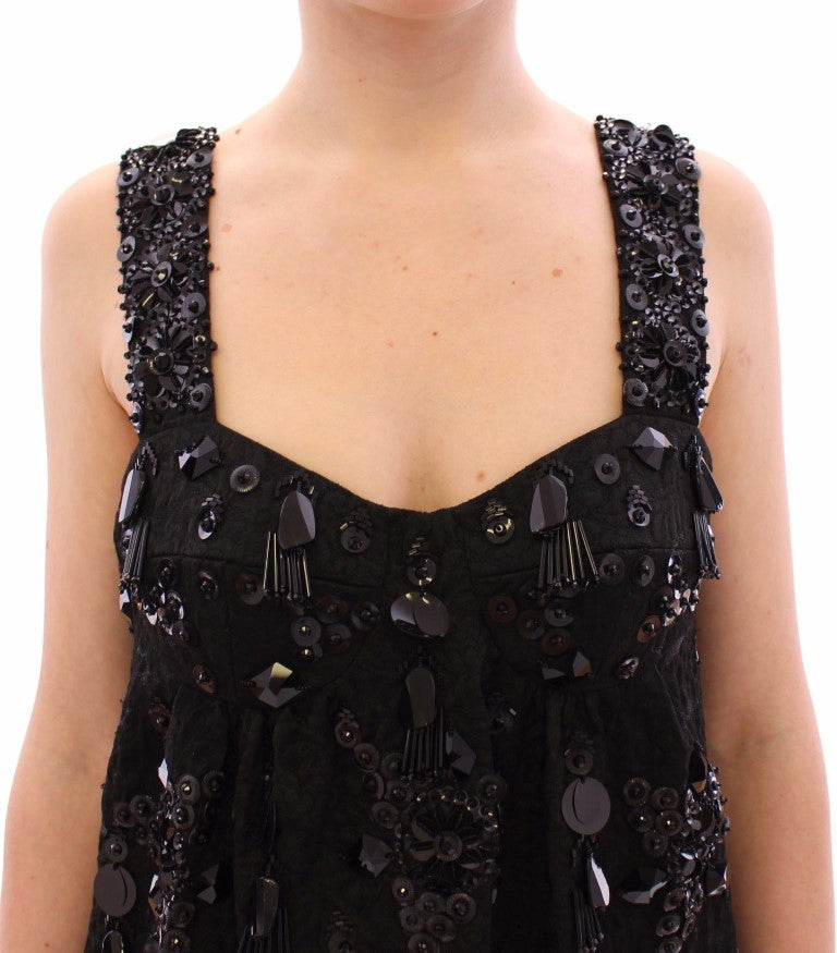 Black floral crystal embedded dress by Faz