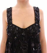 Black floral crystal embedded dress by Faz