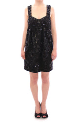 Black floral crystal embedded dress by Faz