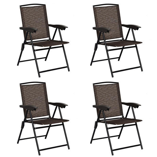 4 Pieces Folding Dining Chairs with Smooth Armrests and Sling Back