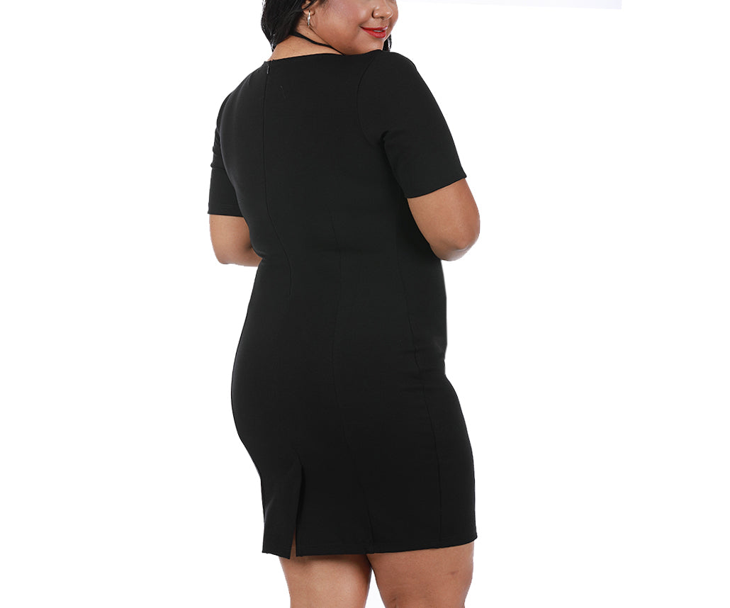 InstantFigure Curvy Short Dress with Square-neck and Short Sleeves 168027C by InstantFigure INC