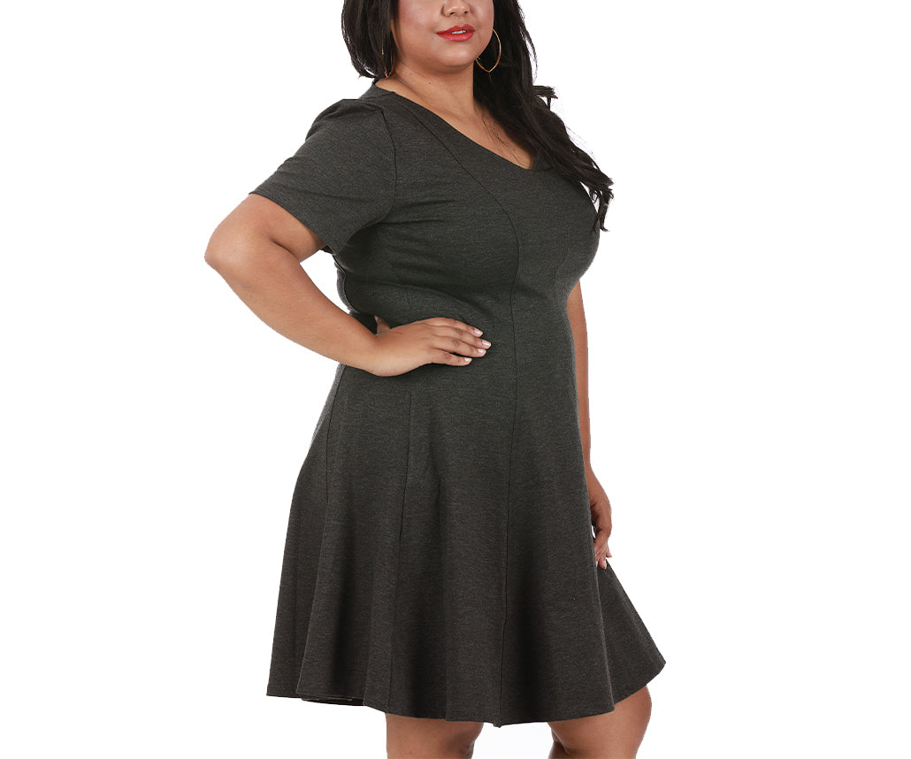 InstantFigure Curvy Short V-neck Panel dress w/flared skirt 16808MC by InstantFigure INC