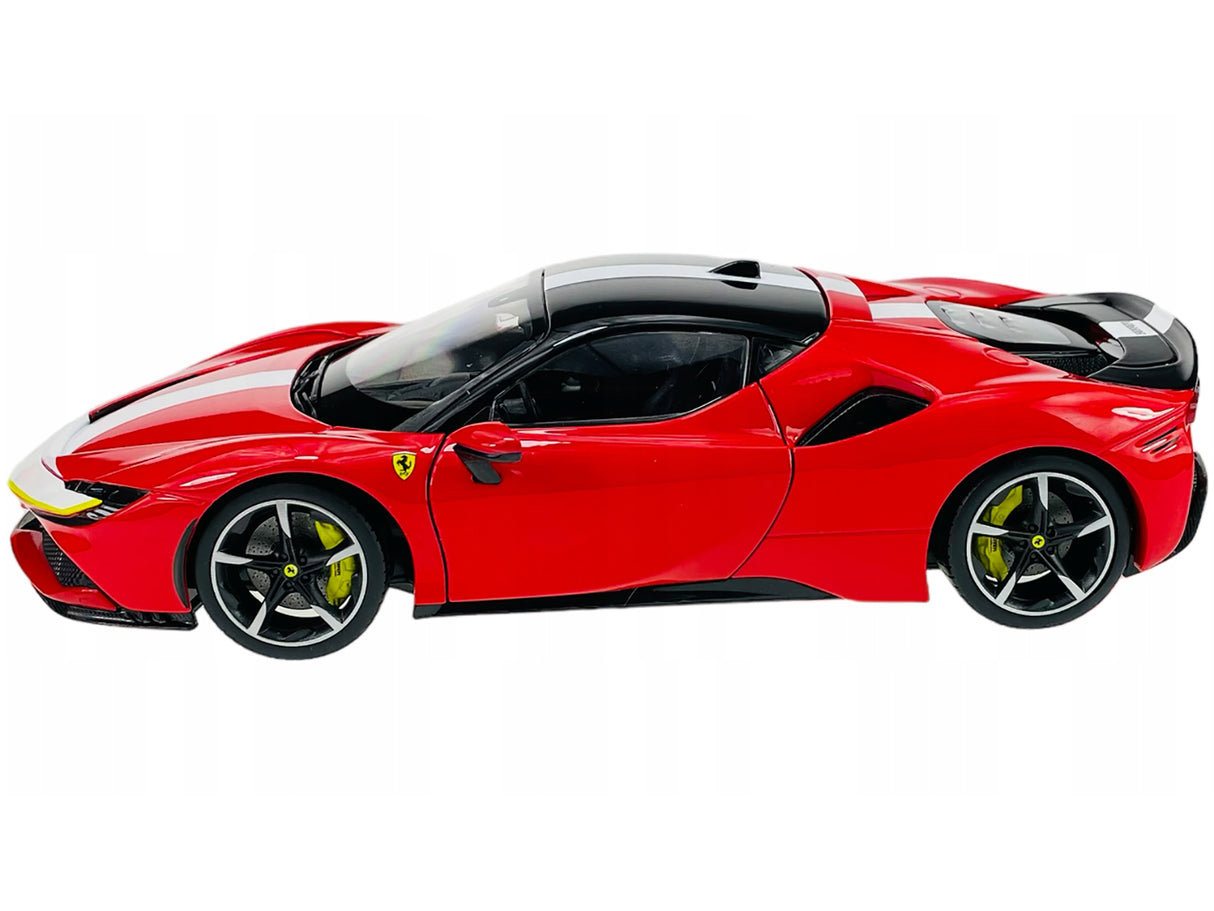 Ferrari SF90 Stradale Assetto Fiorano Red with White Stripes "Signature Series" 1/18 Diecast Model Car by Bburago