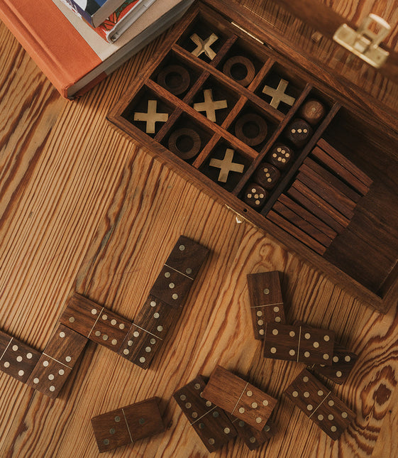 3-in-1 Game Set Dice, Dominoes, Tic Tac Toe - Handcrafted Wood by Matr Boomie