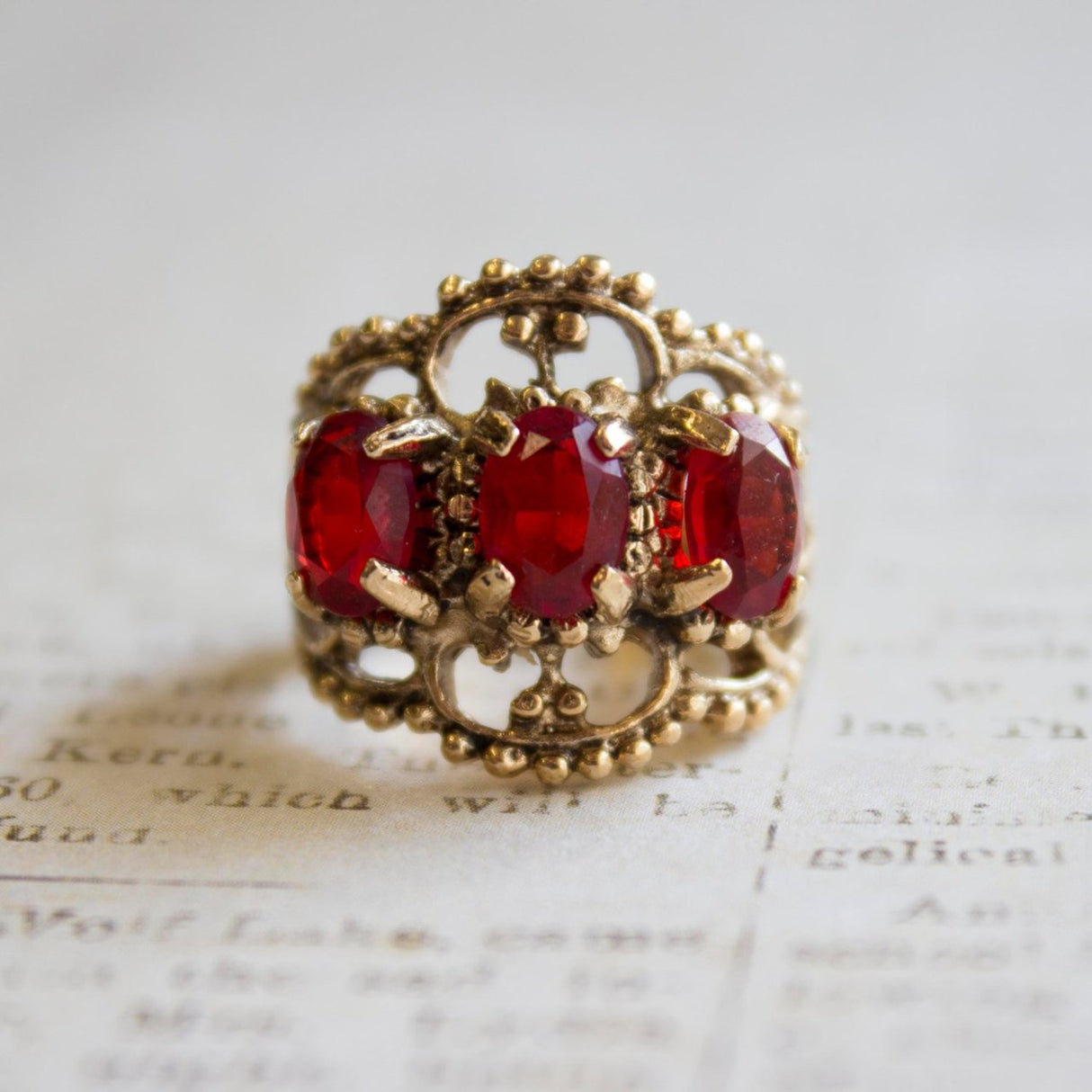 Vintage Ring Austrian Crystal Cocktail Ring Antique 18k Gold Womans Jewelry by PVD Vintage Jewelry