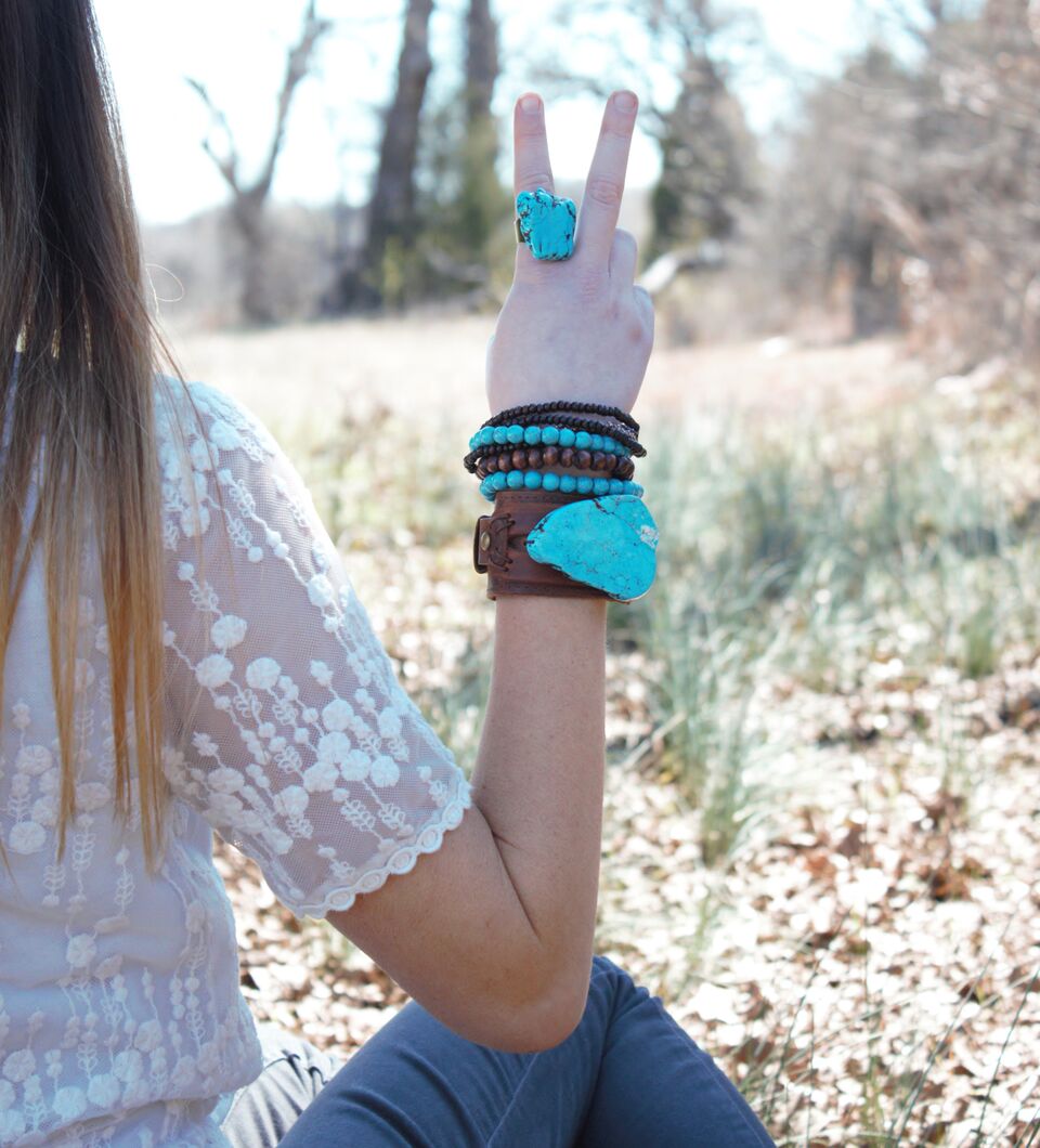 Blue Turquoise Slab Cocktail Statement Ring 012h by The Jewelry Junkie